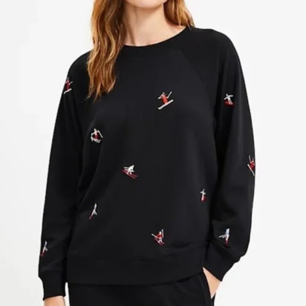 Lou & Grey Black Sweatshirt with Red & White Ski Embroidery Oversized XS